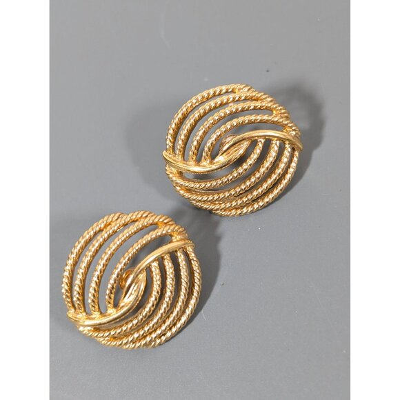 Vintage Napier Gold Tone Textured Knot Round Dome Pierced Earrings Classic - Picture 3 of 9